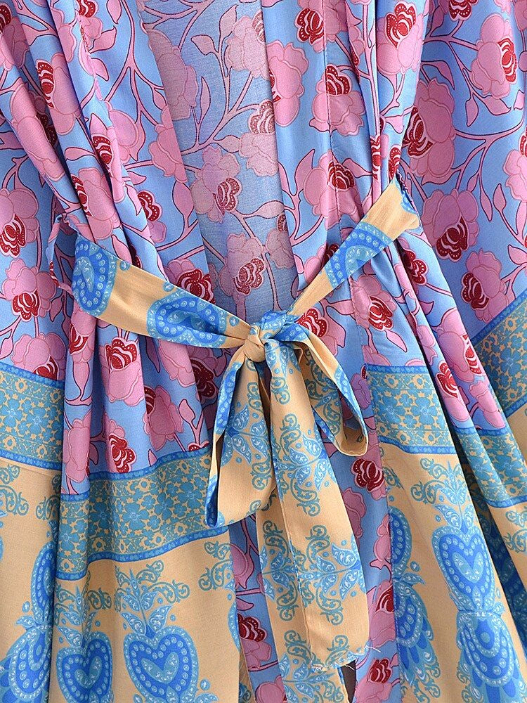 1love2hugs3kisses Short Kimono Flowers Yellow-Blue-Pink