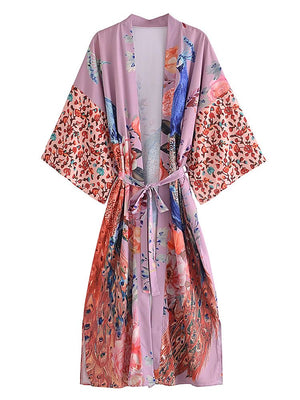 1love2hugs3kisses Long Kimono Peacock Lilac
