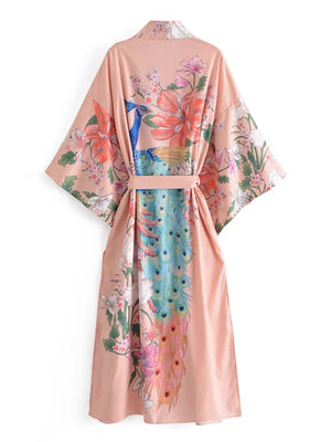 1love2hugs3kisses Long Kimono Peacock Beige