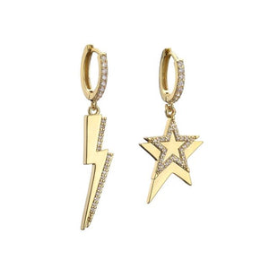 1Love 2Hugs 3Kisses Star Lightning Bolt Earrings Gold