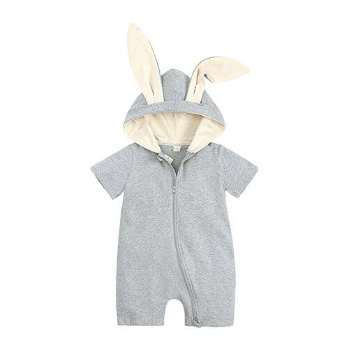 1love2hugs3kisses Baby Bunny Short Sleeve Jumpsuit Grey