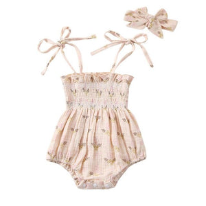 1love2hugs3kisses Baby Onesie Light Beige Flowers + Bow