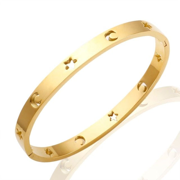 1Love 2Hugs 3Kisses Star-Moon Bangle Bracelet Gold