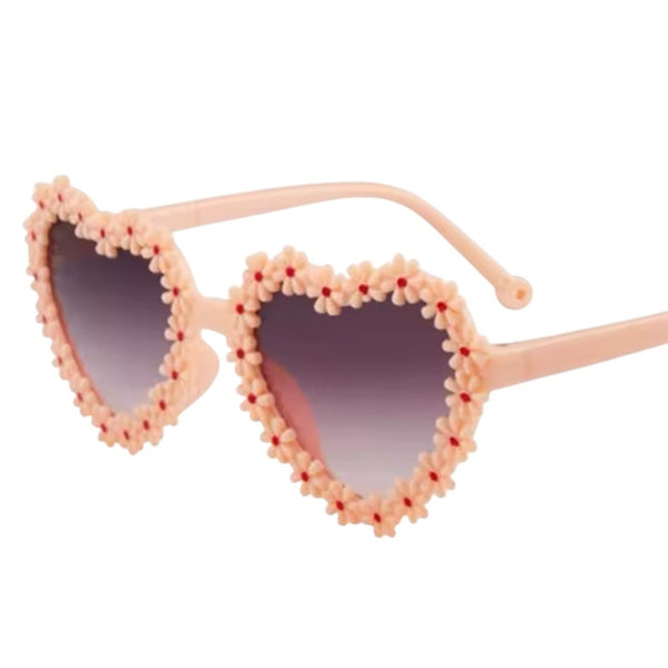 Kids Flower Heart Sunglasses - Light Pink available at 1love2hugs3kisses ibiza