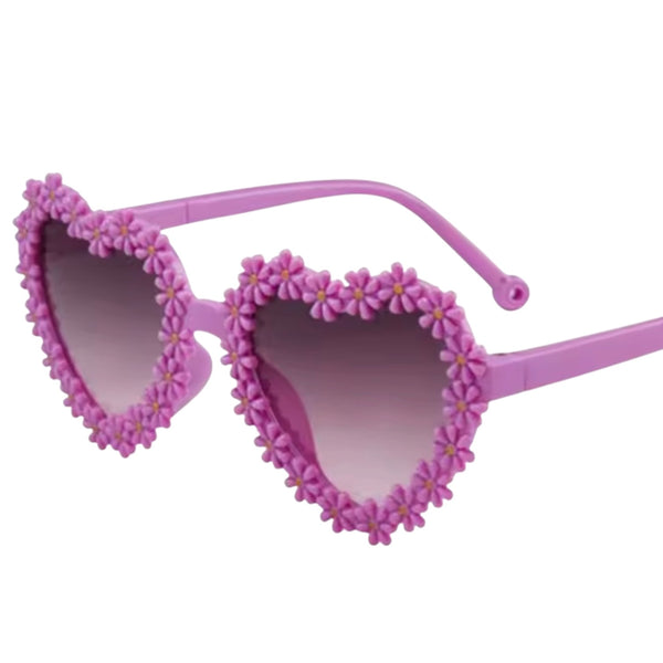 Kids Flower Heart Sunglasses - Purple Available at 1love2hugs3kisses Ibiza