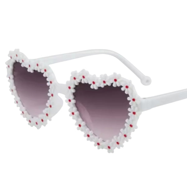 Kids Flower Heart Sunglasses - White available at 1love2hugs3kisses ibiza