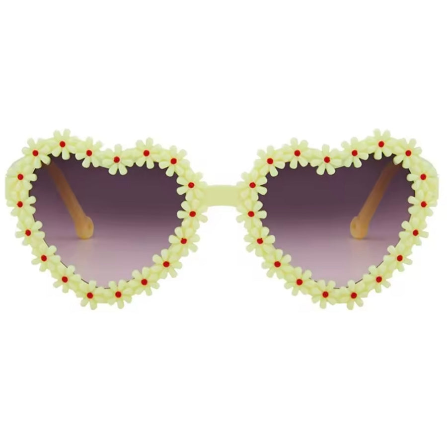 Kids Flower Heart Sunglasses - Yellow available at 1love2hugs3kisses ibiza