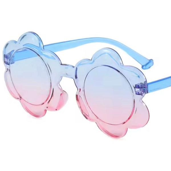Kids Flower Sunglasses – Sky Blue & Pink Available at 1love2hugs3kisses Ibiza