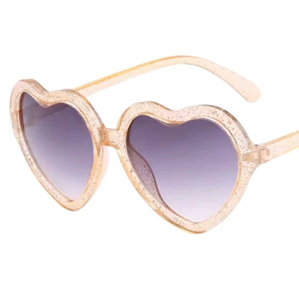 Kids Glitter Heart Sunglasses – Champagne Available at 1love2hugs3kisses Ibiza