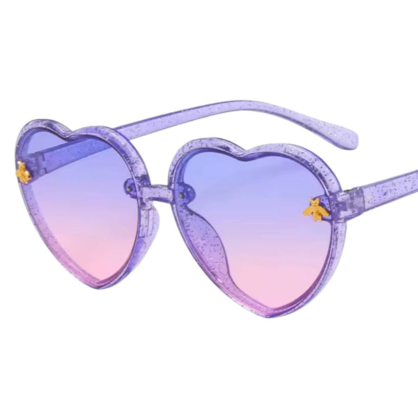 Kids Heart Sunglasses – Lilac Glitter Available at 1love2hugs3kisses Ibiza