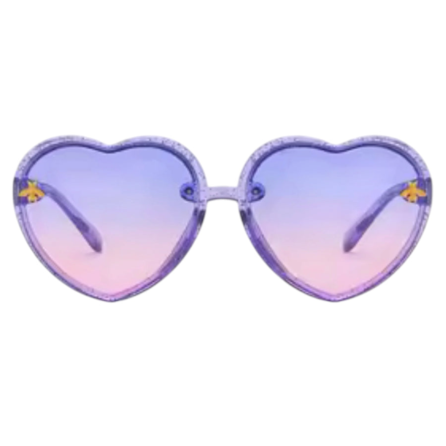 Kids Heart Sunglasses – Lilac Glitter Available at 1love2hugs3kisses Ibiza
