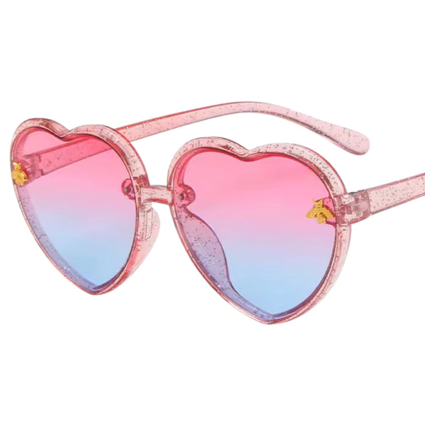 Kids Heart Sunglasses – Pink Glitter Available at 1love2hugs3kisses Ibiza