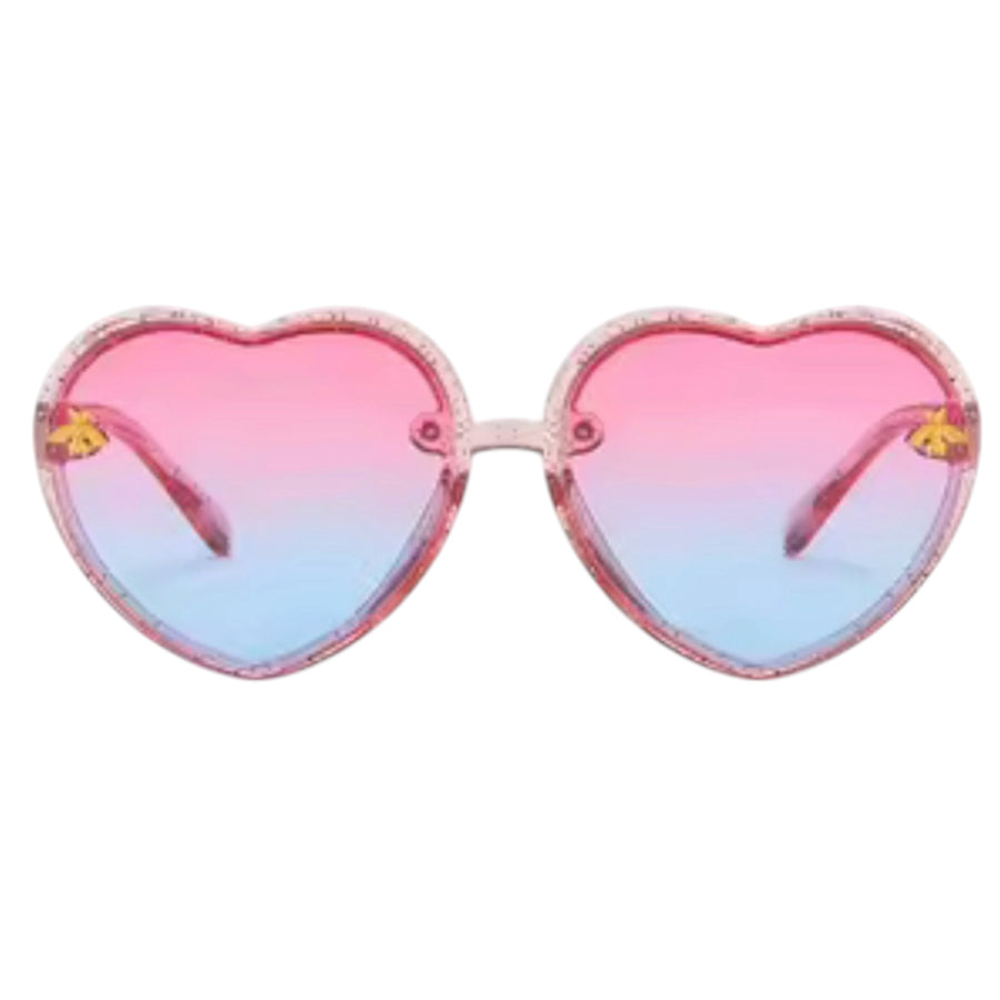 Kids Heart Sunglasses – Pink Glitter Available at 1love2hugs3kisses Ibiza