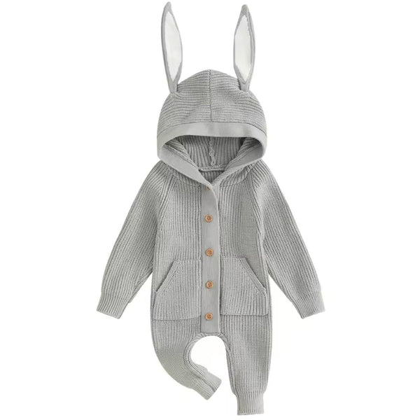 Knitted Bunny Baby Romper - Grey available at 1love2hugs3kisses ibiza