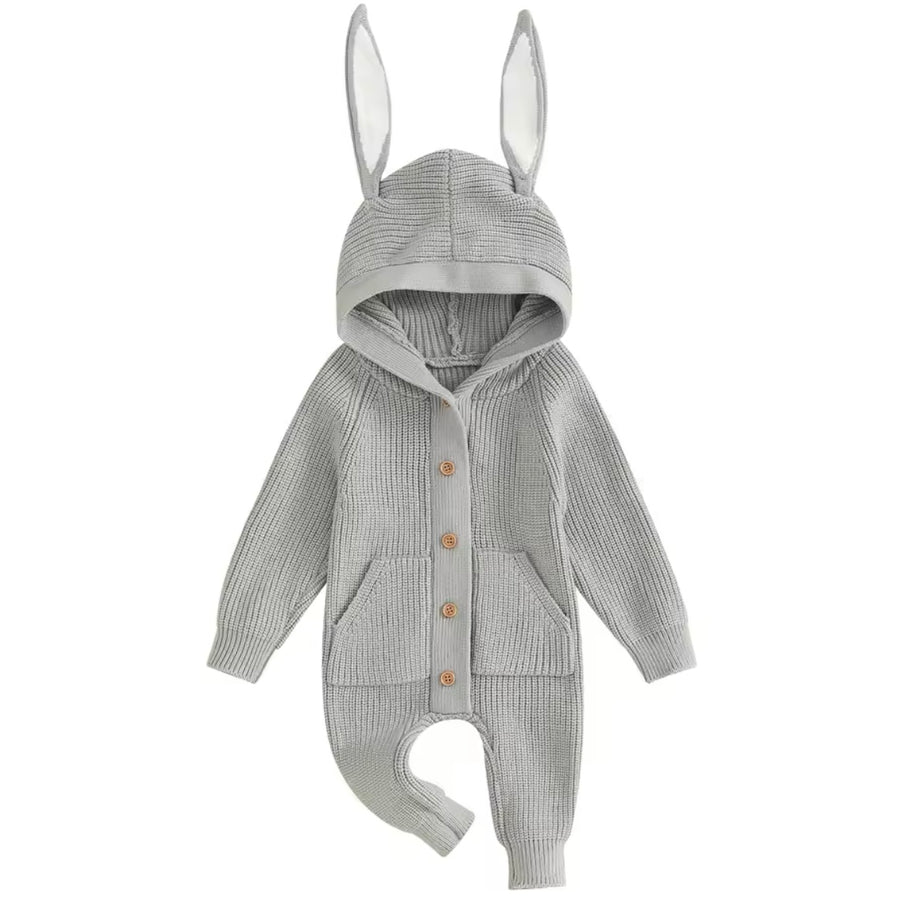 Knitted Bunny Baby Romper - Grey available at 1love2hugs3kisses ibiza