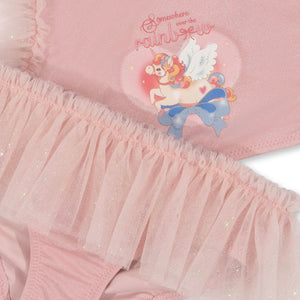Konges Sløjd Amandine Bikini Powder Pink – adorable girls bikini with ruffle details, available at 1Love 2Hugs 3Kisses Ibiza.