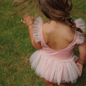 Konges Sløjd Amandine Swimsuit Powder Pink – girls ruffle swimsuit from 1Love 2Hugs 3Kisses Ibiza.