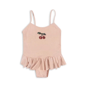 Konges Sløjd Jade Swimsuit Evening Sand – elegant girls swimsuit with frill details, available at 1Love 2Hugs 3Kisses Ibiza.