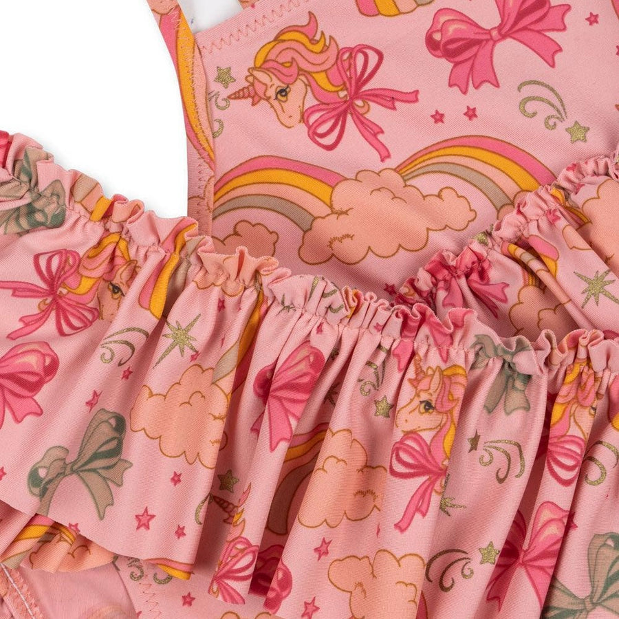 Konges Sløjd Manuca Frill Bikini Rainbow Bow – adorable girls bikini with rainbow bows, available at 1Love 2Hugs 3Kisses Ibiza.