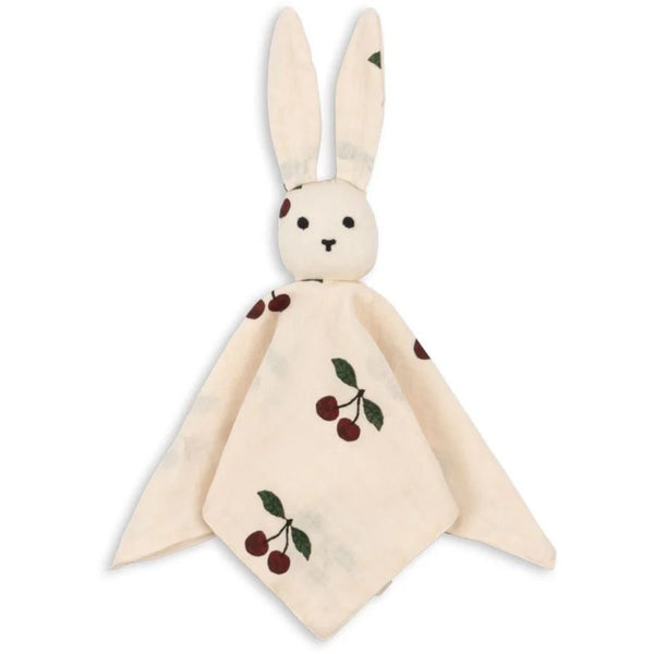 Cotton baby comfort toy by Konges Sløjd with Ma Grande Cerise cherry print, soft sleepy rabbit