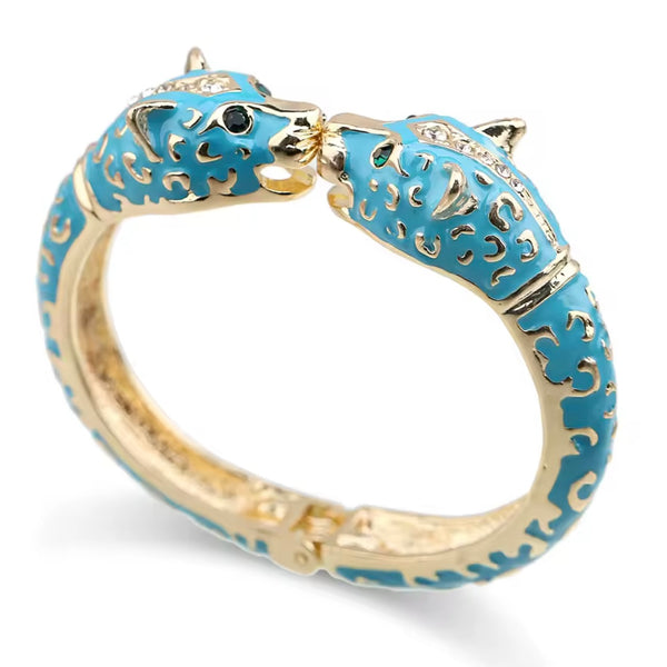 Leopard Bangle Bracelet Enamel - Turquoise available at 1love2hugs3kisses ibiza