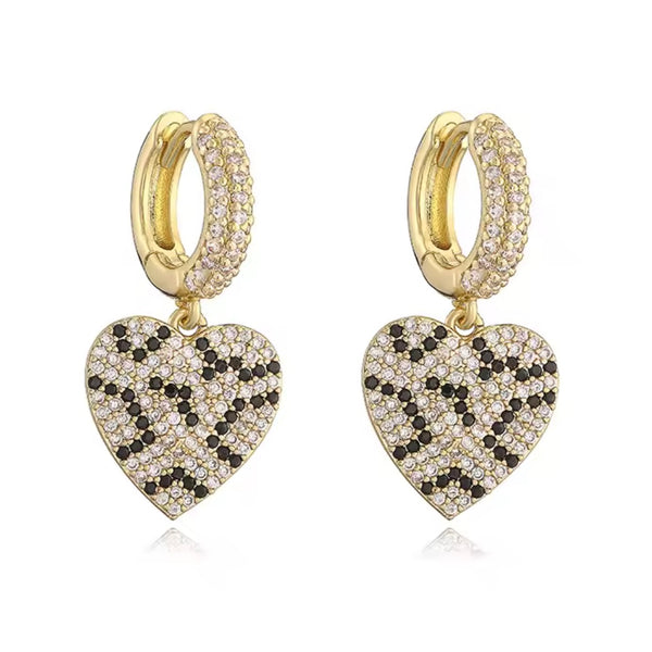 Leopard Heart Pavé Earrings – Gold & Black available at 1love2hugs3kisses ibiza
