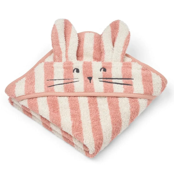 Liewood Albert bunny hooded baby towel coral blush stripe 