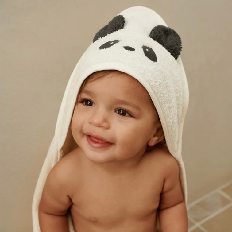 Liewood Albert Hooded Baby Towel Panda - Creme de la creme available at 1love2hugs3kisses ibiza