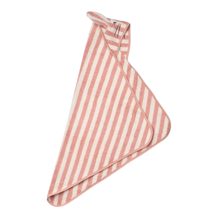 Liewood Albert bunny hooded baby towel coral blush stripe 