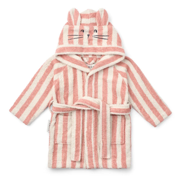 Liewood Lily rabbit hooded kids bathrobe coral blush stripe
