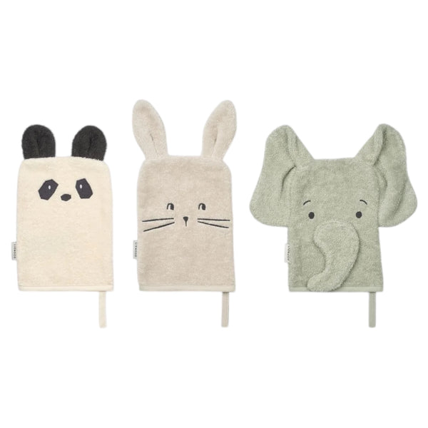 Liewood Sylvester animal washcloths panda rabbit elephant organic cotton