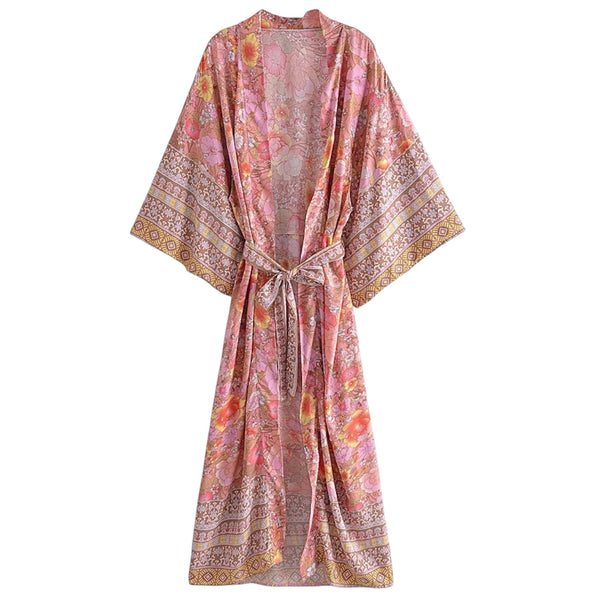 Long Bohemian Floral Kimono – Blush Pink / Peach Available at 1love2hugs3kisses Ibiza