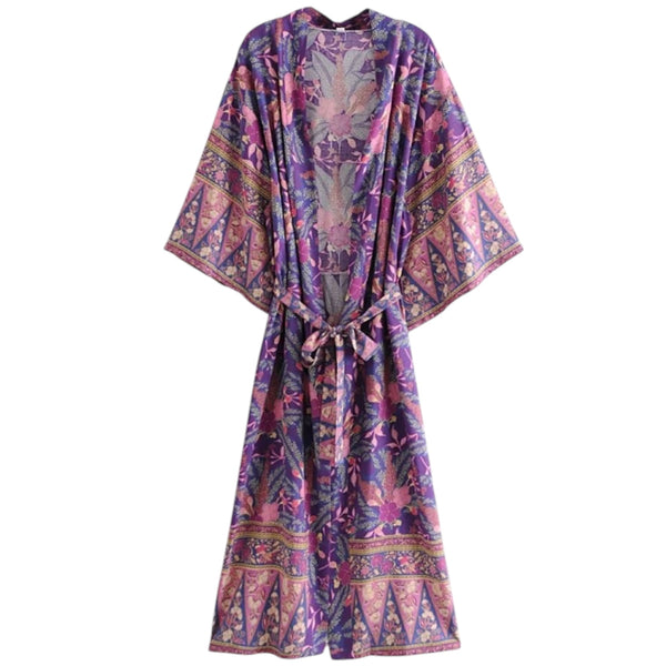 Long Bohemian Floral Kimono - Deep Purple from 1love2hugs3kisses Ibiza