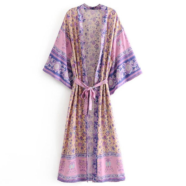 Long Bohemian Floral Kimono Lilac from 1love2hugs3kisses ibiza