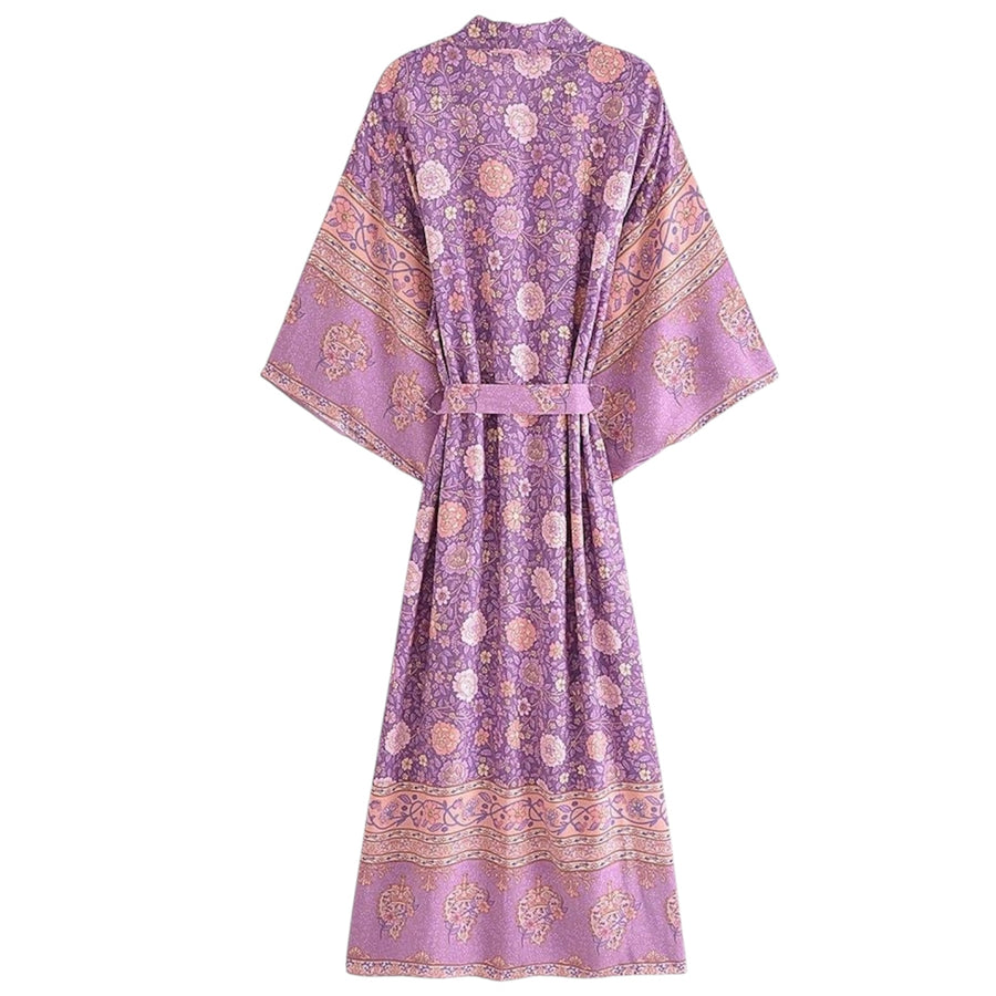 Long Bohemian Floral Kimono – Lilac / Peach Available at 1love2hugs3kisses Ibiza