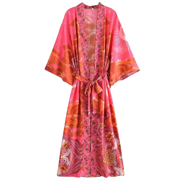 Long Bohemian Moon Kimono - Pink from 1love2hugs3kisses Ibiza