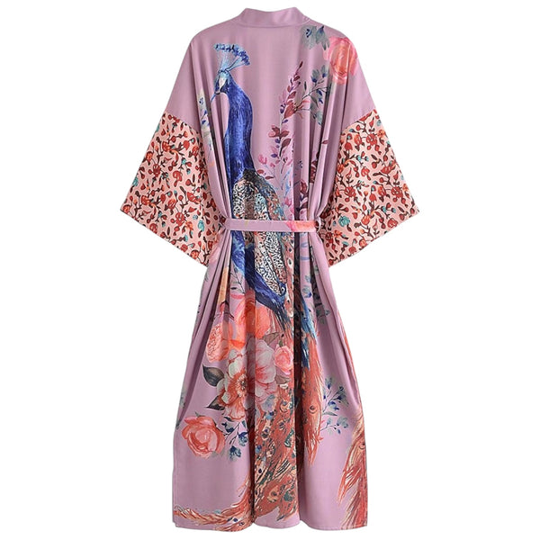 Long Bohemian Peacock Kimono - Lilac 1love2hugs3kisses Ibiza