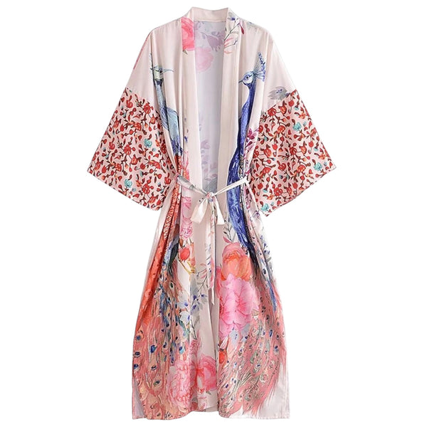 Long Bohemian Peacock Kimono - White 1love2hugs3kisses Ibiza
