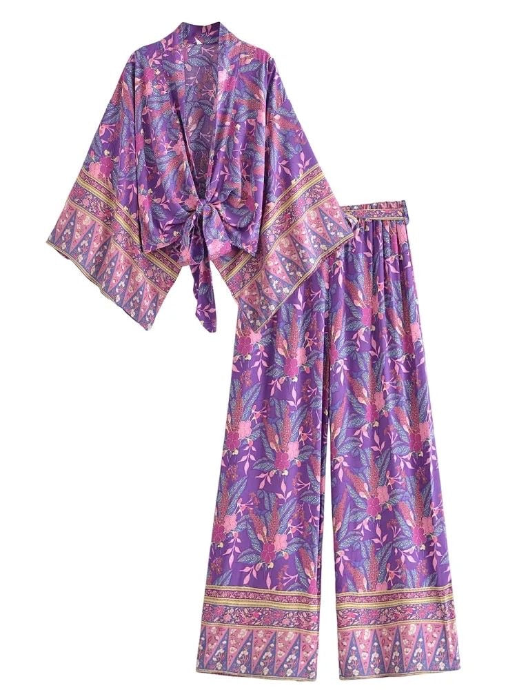 Long Flare Pants Purple Flowers from 1love2hugs3kisses ibiza
