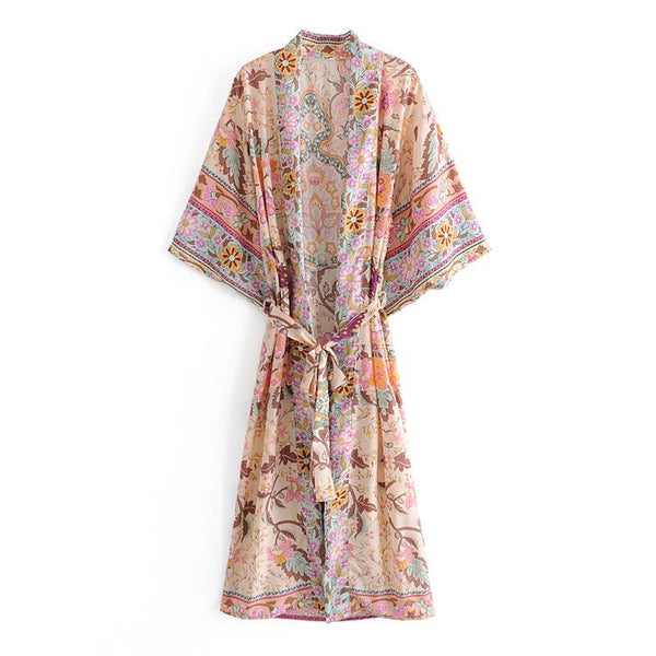 Long Kimono Floral Beige-Pink from 1love2hugs3kisses ibiza