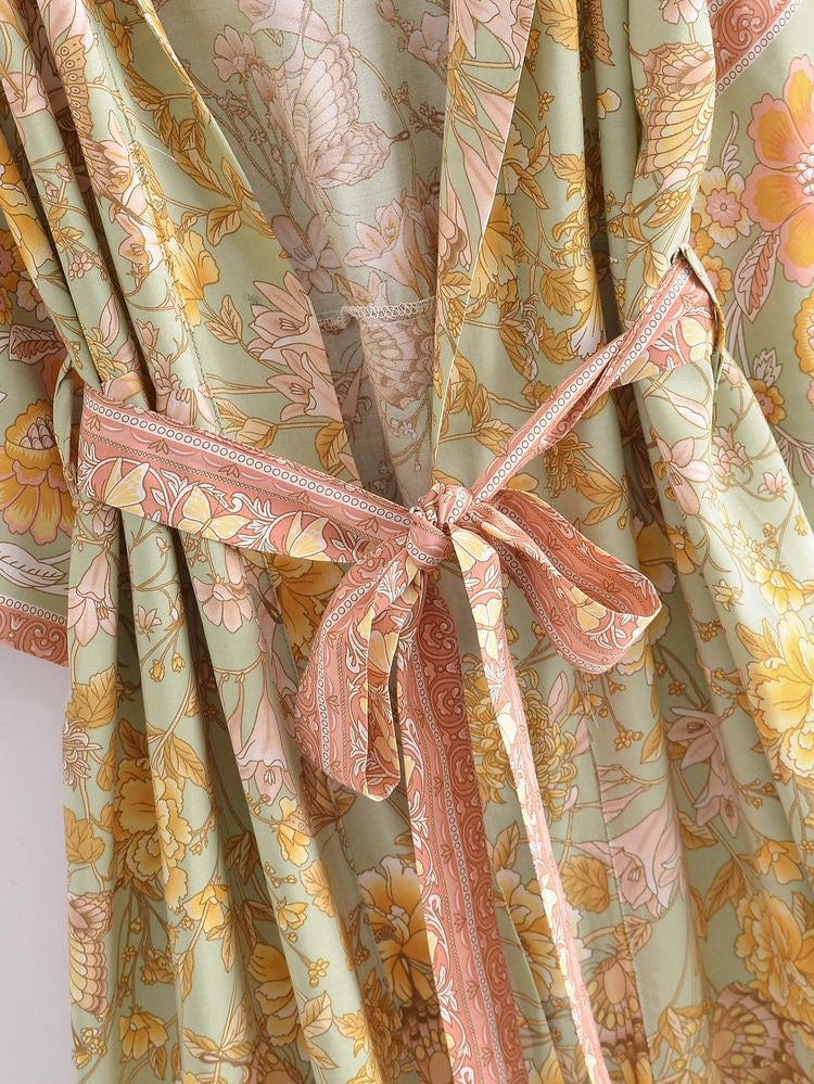 Long Kimono Green Floral from 1love2hugs3kisses ibiza
