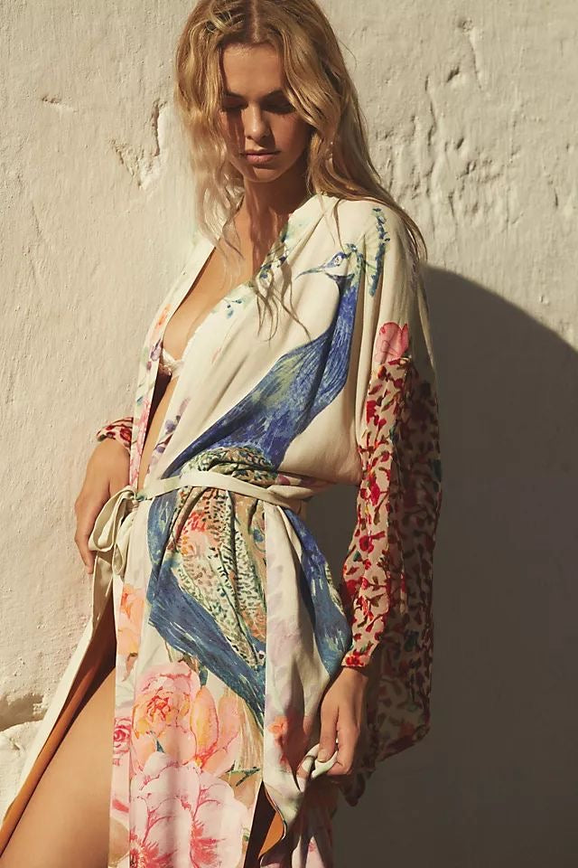 Long Kimono Peacock White from 1love2hugs3kisses ibiza