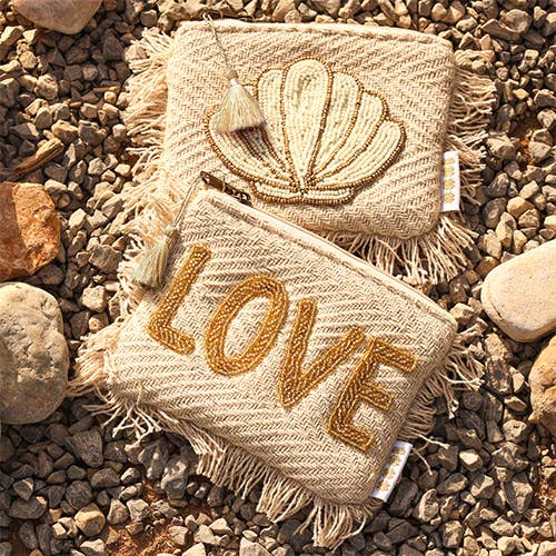 Love Beaded Pouch – Beige Available at 1love2hugs3kisses Ibiza