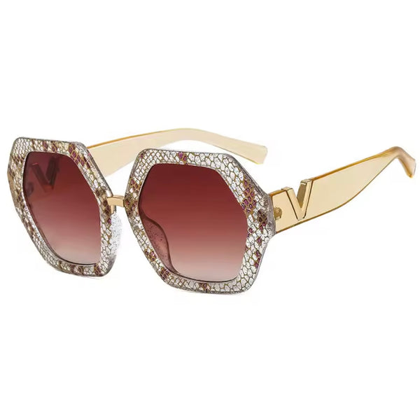 Luxury Geometric Sunglasses – Champagne Python / Brown Gradient Available At 1love2hugs3kisses Ibiza