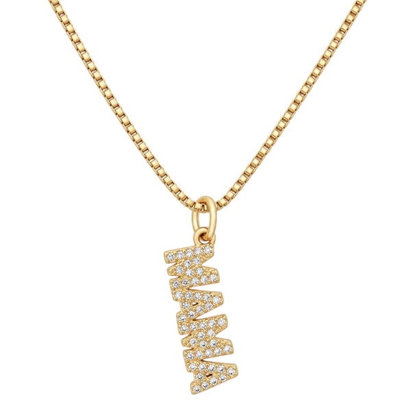 Mama Pendant Necklace Zirconia – Gold Available at 1love2hugs3kisses Ibiza