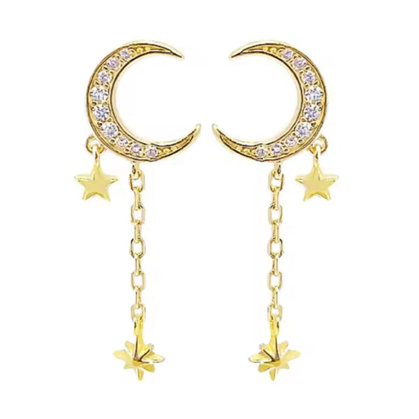Moon & Star Chain Drop Earrings – Gold available at 1Love2Hugs3Kisses ibiza 