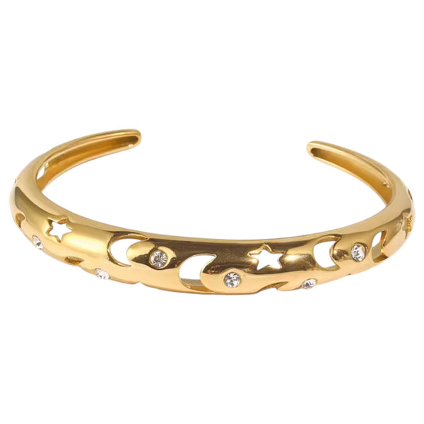 Moon & Star Cuff Bracelet - Gold From 1love2hugs3kisses Ibiza