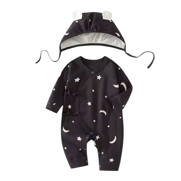 Moon & Stars Baby Romper With Bear Ears Hat – Black From 1love2hugs3kisses ibiza