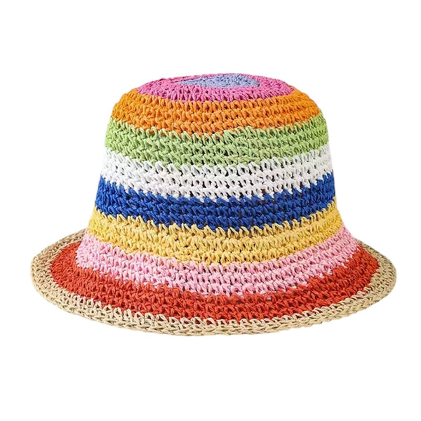 Multicolour Striped Crochet Bucket Hat - beige Available at 1love2hugs3kisses ibiza