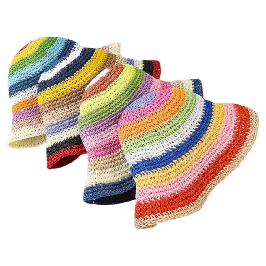 Multicolour Striped Crochet Bucket Hat - beige Available at 1love2hugs3kisses ibiza